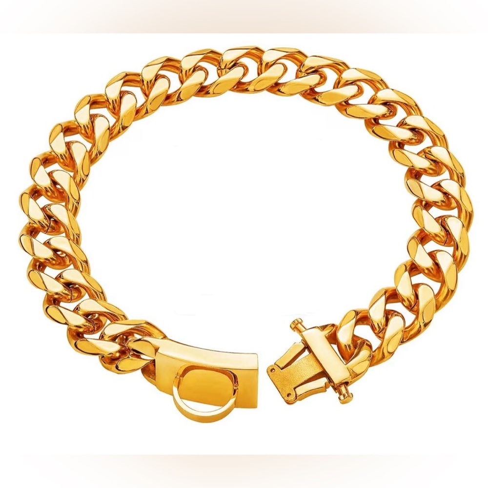16” Large Breed Gold Cuban Link Dog Collar Chain Necklace